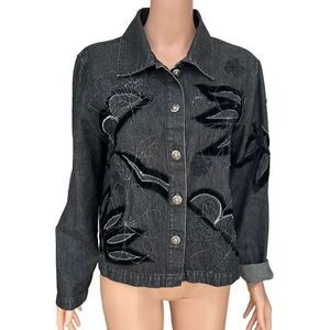 Step n Style cotton embroidered floral appliqué jacket size L.